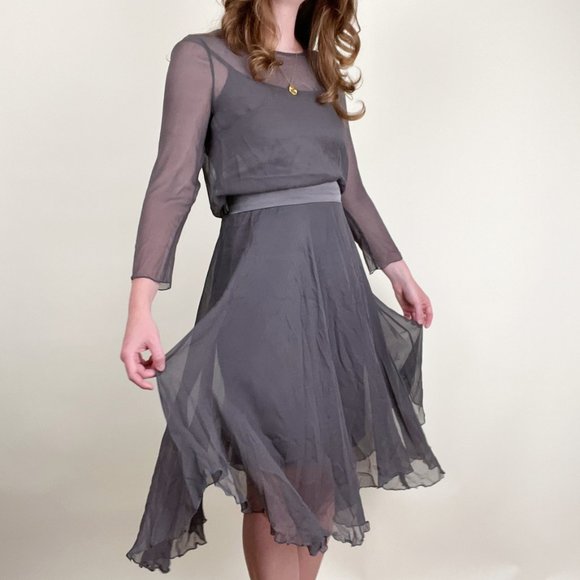 Vintage 100% Silk 4 Piece Set Midi Skirt Sheer Matching Coordinating Formal Chic - Picture 6 of 9